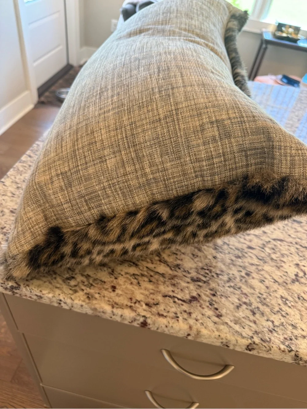 Leopard Print Faux Fur Throw Pillow Cover - Brown